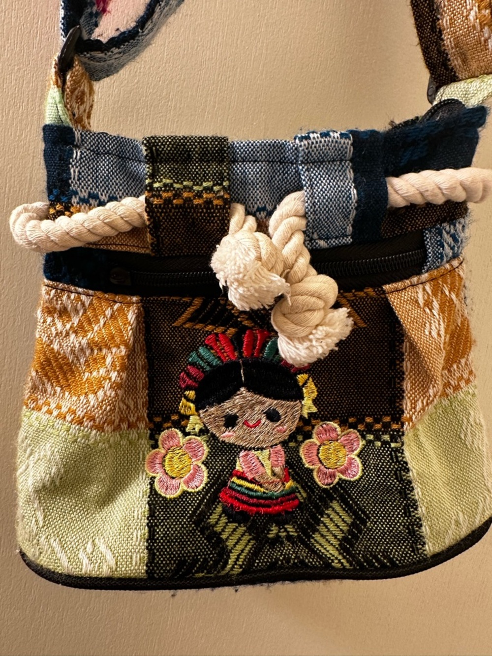 Boho Embroidered Patchwork Crossbody Bag in Multicolor